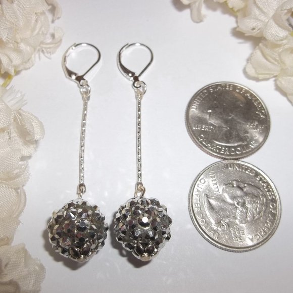 Long Sparkly Silver Disco Ball Earring Set Dangly Jewelry Party Chic NWT 7149 - Picture 2 of 8